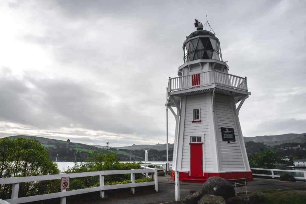 Beautiful Lighthouse in the Bay of Akaroa in New Zealand