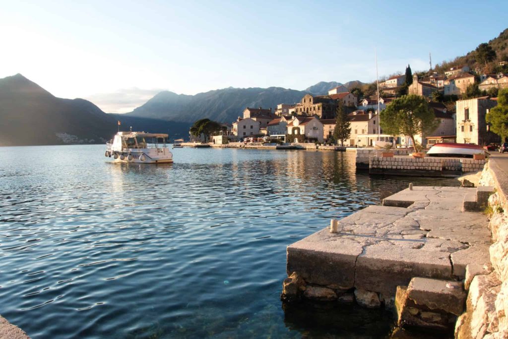 The picturesque water promenade in Perast on a Three-Week Road Trip Through the Balkans.