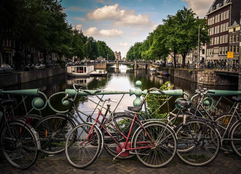 Bicycles on a Bridge in Beautiful Amsterdam