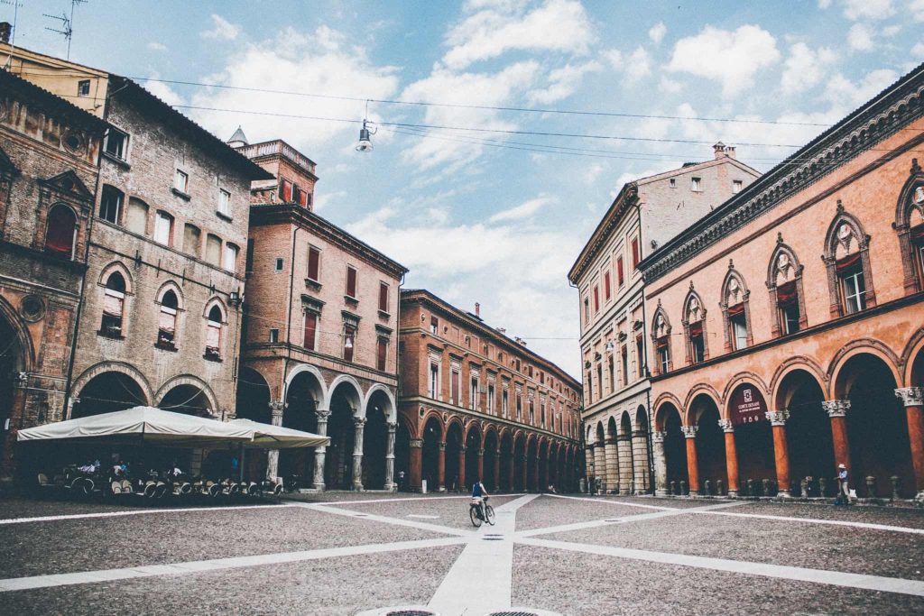 Empty Plaza in Beautiful Bologna in Italy