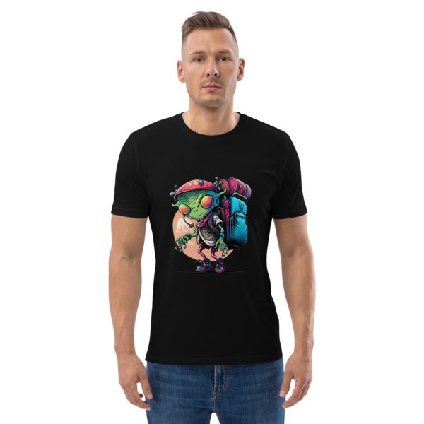 Alien With Backpack Unisex Organic Cotton T-Shirt - Image 2