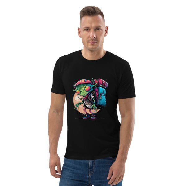 Alien With Backpack Unisex Organic Cotton T-Shirt - Image 3