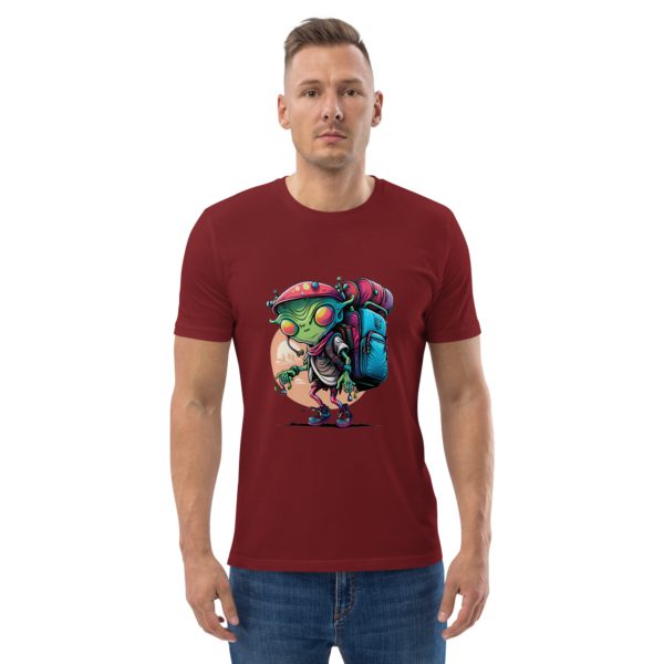 Alien With Backpack Unisex Organic Cotton T-Shirt - Image 4