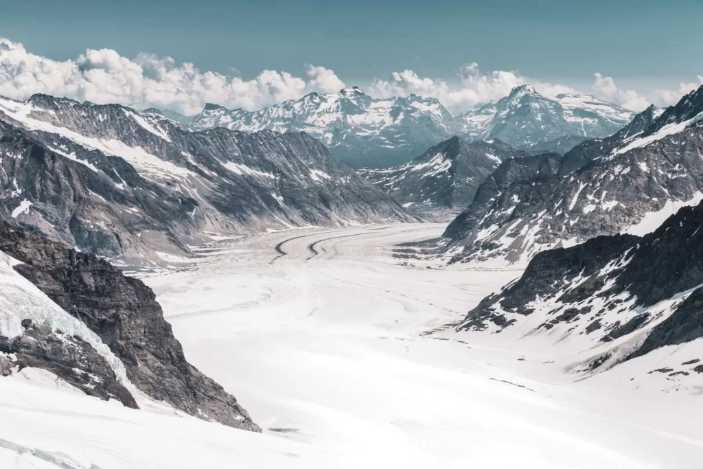 The Great Aletsch Glacier, Spanning Over 12.5 Miles (20 Kilometers), Holds the Title of the Longest Ice Stream in the Alps.